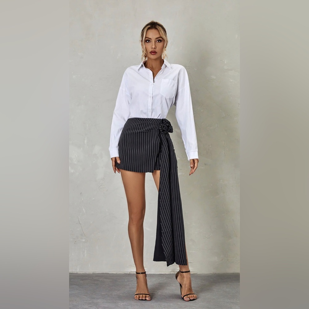 NWT MEW MEWS Eufemia Rose Draped Stripe Mini Skirt - Black and White Size Large